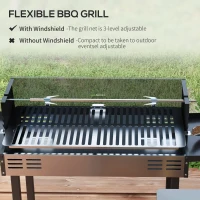 Outsunny BBQ Rotisserie Grill Charcoal, Split Roaster for Chicken Turkey, 3-Level Grill Grate, Storage Shelves, Stainless Steel(m-5)