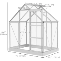 Outsunny 6' x 4' Walk-In Greenhouse, Polycarbonate Greenhouse with Sliding Door, Window, Aluminium Frame, Foundation, Silver(m-3)