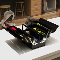 DURHAND 18" inches Metal Tool Box, Portable 5-Tray Cantilever Steel Tool Chest Cabinet, Black(m-8)