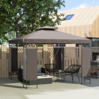 Outsunny 10 x 10 FT Canopy Gazebo, Double Roof Patio Gazebo with Screen Panels and Metal Frame for Deck, Backyard, Khaki
