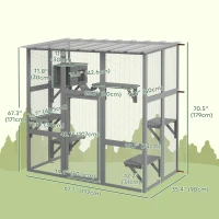 PawHut Outdoor Cat Enclosure Window Box with Weatherproof Roof, Bridge, Resting Box, Platforms, for 2 Kittens, Grey(m-3)