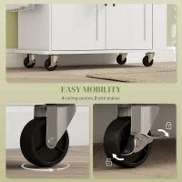 HOMCOM Rolling Island with Wheels for Kitchen, Kitchen Island on Rollers with Power Outlets, Drawer, and Doors, White(m-7)