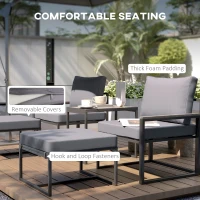 Outsunny 5 Pieces Outdoor Patio Furniture Set with Ottomans, Cushions, Small Patio Sofa Set for Garden, Backyard, Poolside, Grey(m-5)