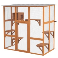 PawHut Outdoor Cat Enclosure Window Box with Weatherproof Roof, Bridge, Resting Box, Platforms, for 2 Kittens, Orange(m-2)