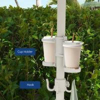 Outsunny 5.7' Beach Umbrella for Travel with Tilt, Adjustable Height, 2 Cup Holders, Hooks, Vent, Ruffles, Cream White(m-7)