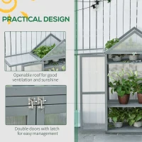 Outsunny 32" x 19" x 54" Garden Wood Cold Frame Greenhouse Flower Planter with Adjustable Shelves, Double Doors, Grey(m-6)