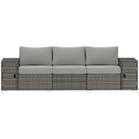 Outsunny 3 Seater Wicker Outdoor Couch Patio Sofa with Storage, Thickened Cushions and Wide Armrests for Porch Yard, Gray