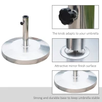 Outsunny 55lb Round Stainless Steel Outdoor Patio Umbrella Stand Base with Heavy Cement Bottom & Mirror Finish(m-5)