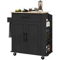 HOMCOM Rolling Island with Wheels for Kitchen, Kitchen Island on Rollers with Power Outlets, Drawer, and Doors, Black