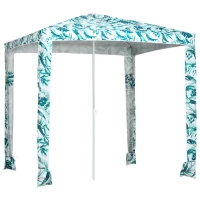 Outsunny Quick Beach Cabana Canopy Umbrella, 6.5' Easy-Assembly Sun-Shade Shelter with Sandbags and Carry Bag, Cool UV50+ Fits Kids & Family, Green Coconut Palm(m-11)