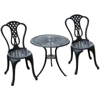 Outsunny 3 Pieces Antique Outdoor Bistro Set Cast Aluminum Patio Table and Chairs with Umbrella Hole, Black(m-11)