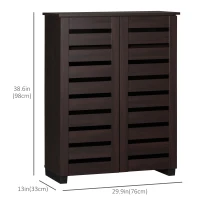 HOMCOM Narrow Shoe Cabinet with 2 Slatted Doors, Modern Shoe Storage Cabinet with Adjustable Shelves for Entryway, Hallway, Living Room, Holds 15 Pairs, Dark Brown(m-3)