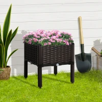 Outsunny 1 Piece Raised Garden Bed PP Raised Flower Bed Vegetable Herb Grow Box Stand Brown(m-8)