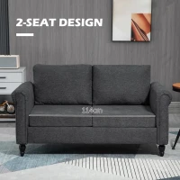 HOMCOM Vintage Loveseat, Upholstered Love Seat Furniture, Chenille-feel Fabric 2 Seater Sofa Couch with Rolled Arms, Gourd-Shaped Rubber Wood Legs for Living Room, Dark Grey(m-6)