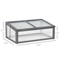 Outsunny Wooden Cold Frame Greenhouse, Mini Greenhouse with Polycarbonate Board and Solid Wood Frame, Green House Cold Frame, Indoor Outdoor Terrarium Planter Box, 39" x 26" x 16", Gray(m-3)