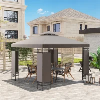 Outsunny 10 x 10 FT Canopy Gazebo, Double Roof Patio Gazebo with Screen Panels and Metal Frame for Deck, Backyard, Khaki(m-10)