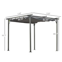 Outsunny 10' x 10' Outdoor Retractable Pergola Canopy, Metal Patio Shade Shelter for Backyard, Porch Party, Garden, Grill Gazebo, Gray(m-3)