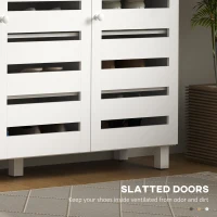 HOMCOM Shoe Cabinet with 3 Slatted Doors, 3-tier Shelving Rack Cabinet with Adjustable Shelves for 15 Pairs of Shoes, White(m-5)