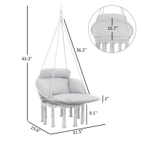 Outsunny Hammock Swing Chair, Macrame Hanging Chair with Large Cushion, Chain, Steel Frame for Indoor Outdoor Use, Gray(m-3)