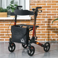 HOMCOM Rollator for Seniors with Seat, Back, Cane Holder, Aluminium Folding Rolling Walker with Adjustable Handle, Bag, Red(m-8)