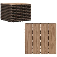 Outsunny Interlocking Deck Tiles, Pack of 11 Outdoor Flooring Patio Tiles, 12" x 12", All Weather for Porch, Balcony, Backyard for a New Classic Look, Teak(m-1)