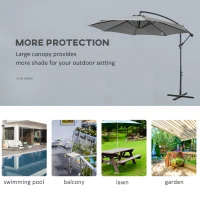 Outsunny 9.7ft Offset Patio UmbrellaCantilever Parasol with Crank Handle, 8 Ribs and Cross Base for Outdoor, Sun Shade, Cream(m-7)