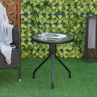 Outsunny 20" Round Outdoor End Table, Patio Side Table with Tempered Glass Top for Garden, Balcony, Poolside, Black(m-8)