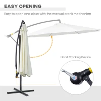 Outsunny 9.7ft Offset Patio UmbrellaCantilever Parasol with Crank Handle, 8 Ribs and Cross Base for Outdoor, Sun Shade, Cream(m-6)