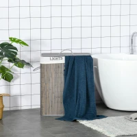 HOMCOM Bamboo Laundry Basket with Lid and String Handles, Collapsible Laundry Hamper with 2 Removable Bags, Gray(m-8)