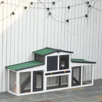 PawHut Wooden Large Rabbit Hutch with Double Runs, Removable Tray, Ramps, Roof, 78" x 19" x 34", Outdoor Use, Gray(m-10)