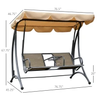 Outsunny 2-Seat Patio Swing Chair, Outdoor Porch Swing Glider with Adjustable Canopy, Cup Holders and Storage Tray, for Garden, Poolside, Backyard(m-3)