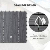 Outsunny WPC Interlocking Deck Tiles, 11 Pack 12" x 12" Outdoor Tiles, Tools Free Assembly, Waterproof and Non-slip Patio Flooring, Grey(m-5)