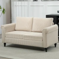 HOMCOM Vintage Loveseat, Upholstered Love Seat Furniture, Fabric 2 Seater Sofa with Rolled Arms, Rubber Wood Legs, Beige(m-8)