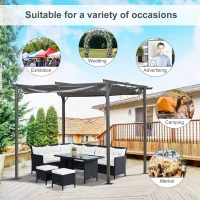Outsunny 10' x 10' Outdoor Retractable Pergola Canopy, Metal Patio Shade Shelter for Backyard, Porch Party, Garden, Grill Gazebo, Gray(m-6)