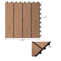 Outsunny Interlocking Deck Tiles, Pack of 11 Outdoor Flooring Patio Tiles, 12" x 12", All Weather for Porch, Balcony, Backyard for a New Classic Look, Teak(m-3)