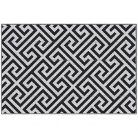 Outsunny Reversible Outdoor RV Rug, Patio Floor Mat, 4' x 6' Plastic Straw Rug for Backyard, Deck, Beach, Camping, Black & White(m-11)