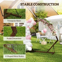 Outsunny 7FT Heptagon Wooden Wedding Arch with Triangular Base, Ground Stakes for Ceremony, Garden, Birthday, Brown(m-6)