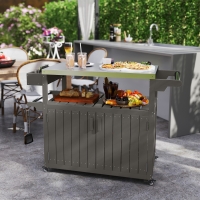 Outsunny Outdoor Bar Cart with Storage Cabinet, Stainless Steel Outdoor Bar Table Top, Wheeled HDPE Kitchen Island for Food Prep
