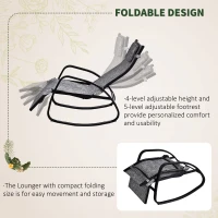 Outsunny Patio Rocking Lounge Chair Adjustable Texteline Zero Gravity Rocker Outdoor Recliner Seat w/ Pillow, Footrest(m-5)