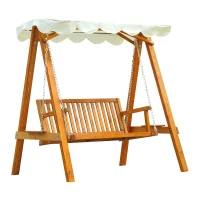 Outsunny 65" Patio Swing Chair with Canopy Outdoor Wooden Swing Bench Hammock for Garden, Poolside, Backyard(m-2)