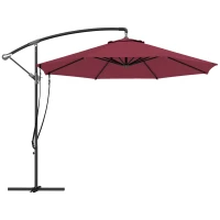 Outsunny 9.5' Cantilever Umbrella with Wind Protection Strap and Cover, Hanging Umbrella with Crank and Cross Base, UPF 50+, Red(m-11)