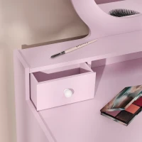 Qaba Kids Vanity Set, Children Makeup Table with Mirror, Stool and Storage Drawers, for Ages 3-8, Pink(m-10)