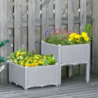 Outsunny 2 Piece Raised Garden Bed PP Raised Flower Bed Vegetable Herb Grow Box Stand Light Grey(m-8)