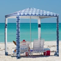 Outsunny Quick Beach Cabana Canopy Umbrella, 6.5' Easy-Assembly Sun-Shade Shelter with Sandbags and Carry Bag, Cool UV50+ Fits Kids & Family, Blue Coconut Palm(m-10)