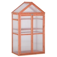 Outsunny 32" x 19" x 54" Garden Wood Cold Frame Greenhouse Flower Planter with Adjustable Shelves, Double Doors, Orange(m-1)