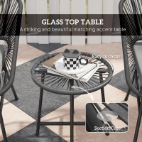 Outsunny 3 Piece Bistro Set, Wicker Outdoor Patio Furniture Set with Glass Top Table, Cushions for Balcony, Porch, Black(m-7)