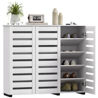 HOMCOM Narrow Shoe Cabinet with Slatted Doors, Adjustable Shelves for 20 Pairs of Shoes, Shoe Cabinet for Entryway, White(m-11)