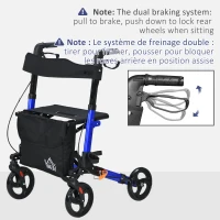 HOMCOM Rollator for Seniors with Seat, Back, Cane Holder, Aluminium Folding Rolling Walker with Adjustable Handle, Bag, Blue(m-9)