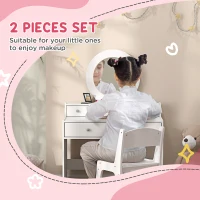 Qaba Kids Vanity Set, Children Makeup Table with Mirror, Stool and Storage Drawers, for Ages 3-8, White(m-4)