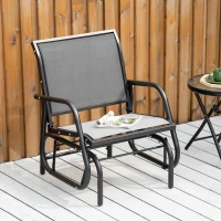 Outsunny Patio Glider with Breathable Mesh Fabric Seat & Backrest, Metal Frame Outdoor Glider Swing Chair with Armrests, Grey(m-8)